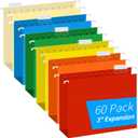Extra Capacity Hanging File Folders, RAZCC 60 Pack Letter Size Reinforced Hanging Folders with Heavy Duty 3 Inch Expansion for Bulky Files, Filing Cabinet, Adjustable Tabs, Assorted Colors