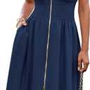 GRACE KARIN Womens Summer Casual Dress, Business Office Work Dresses, Cap Sleeve Zipper Front Flowy Midi Dress with Pockets (Blue, XXL)