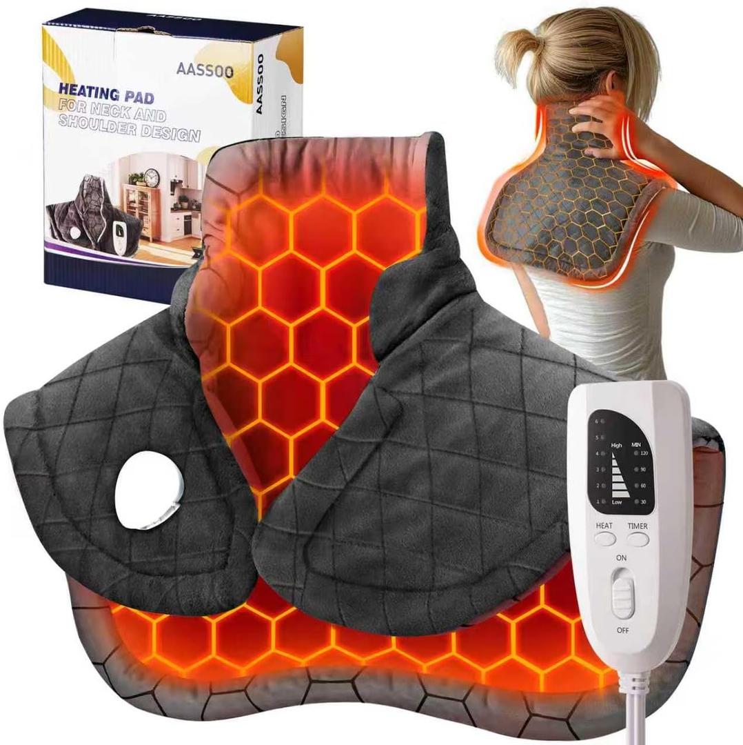 Graphene-Infused Electric Heating Pad,Weighted Heating Pads for Neck and Shoulders and Back,FSA Eligible Items Only List,Heat Pad with 4 Auto-Off Timers,23"x19",ETL Certified,Gray (Dark Grey)