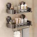 VOLPONE 2 Pack Shower Caddy Suction Cup, Corner Shower Shelves No Drilling, Showers Organizer Storage with Towel Bar & Removable Hooks, Bathroom Shower Shelf Rack for Inside Showers, Square