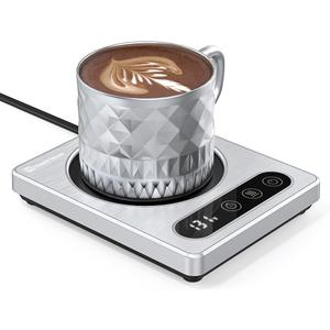 Maestri House Coffee Mug Warmer with 4 Temp Settings & 1-12 Hour Timer, Auto Shut Off for Desk, Smart Electric Beverage Warmer, Candle Melter for Home and Office, ETL Listed (Silver)