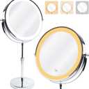 Makeup Mirror with Lights, 9" Large Magnifying Mirror with 1X/10X, 360°Rotation Vanity Mirror, 3 Color Brightness Adjustable Light Up 5000mAh Rechargeable, Double-Sided, Gift for Women