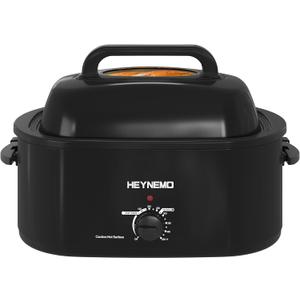 28 Quart Electric Roaster Oven with Visible & Self-Basting Lid, Large Turkey Roaster with Defrost Warm Function, Adjustable Temperature, Removable Pan Rack, Stainless Steel, Black, 28QT