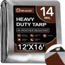 Sunvigor Tarp Waterproof 12x16Ft, Heavy Duty Tarp Cover Extra Thick 14 Mil Tear and UV Resistant, Outdoor Tarps with Grommets and Reinforced Edges for Roof, Camping, Patio, Pool, Boat (Silver/Brown 14mil)