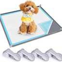 Dog Pee Pad Holder, Dog Potty Tray Silicone Puppy Pad Holder Tray Fits for 24" x 24" Training Pads, Puppy Potty Tray With 4 Clamps No Spill Raised Lip High Edge for Indoor Floor Protection (Dark Grey)