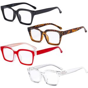 Eyekepper 4 Pack Ladies Reading Glasses - Oversized Square Design Readers for Women (4 Pairs Mix)