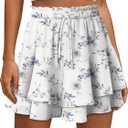 BETTE BOUTIK Womens Summer Chiffon Shorts Flowy Floral Casual Tennis Skorts Ruffle Mini Skirts (White, L)
