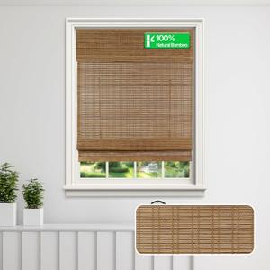 CALYX INTERIORS Cordless Bamboo Roman Shade Blind, Light Filtering, 25" W x 64" H, Ceylon Chestnut