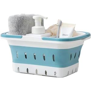 Plastic Caddy for Cleaning Supplies Products, Storage Collapsible Basket with Handles, Box Organizer Bin for Bathroom, Kitchen, College Dorm,Gym (Blue Pack of 1)