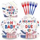 Greencian 96 Pcs 4th of July Baby Shower Party Decoration Red White and Due Plates and Napkins Patriotic Tableware Set for American Independence Day Baby Shower Party Supplies, Serves 24