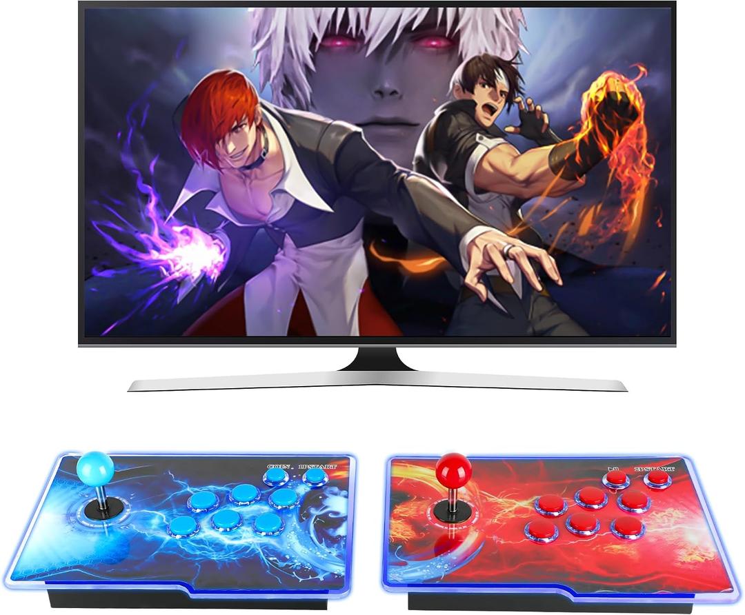 HHU Pandora Box Arcade Game Console 32000 Games Pre-InstallTwo Separate JoysticksRetro Game Machine for TV PC Projector, Supports Up to 4 Players, Full HD Output, Red & Blue, 12.3 Inches