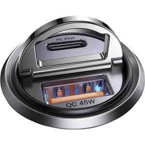 MRGLAS 90W USB C Car Charger Fast Charging,[Invisible Design] All Metal Car Charger USB C PD45W+QC3.0 Dual Port Cigarette Lighter Car Adapter for iPhone 17 16 Pro Max Air Plus 15 Samsung S25 Ultra