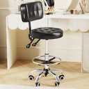 YJHome Rolling Stool, Rolling Stools with Wheels Foot Rest, Backrest Adjustable Height, Heavy Duty 400lbs Weight Capacity, Salon Spa Tattoo Massage Office Swivel Stool Chair (Black), 16 Inches X 6 Inches X 26 Inches