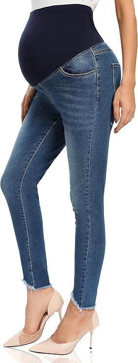 Foucome Women's Maternity Jeans Over The Belly Comfy Stretch Slim Jeggings Pregnancy Pants with Pockets XL