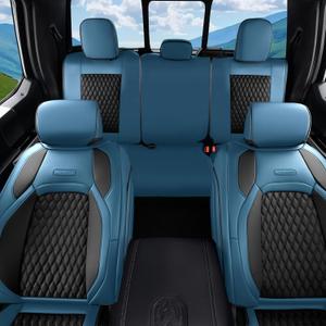 Coverado Dodge Ram 1500 Full Set Seat Covers, Waterproof Leather Car Seat Covers Fit for 2010-2023 2500 3500 Dodge RAMfor Trucks Ram Accessories Full Coverage, Front&Flat Rear/Blue