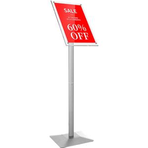 DISPLAYSWORKER Adjustable Heavy Duty Pedestal Acrylic Sign holder floor Stand,sign stand poster stand ,Standing Floor for 11 x 17 inch,Silver (silver, acrylic frame 11-x-17-inch)