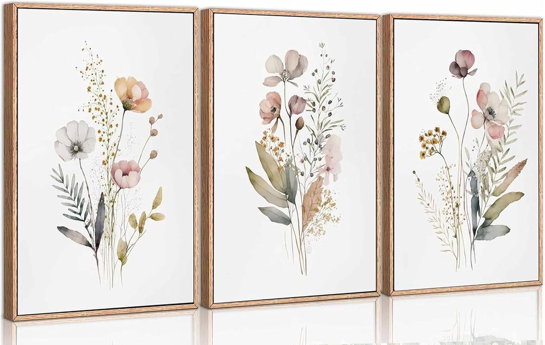 3Pcs Watercolor Wildflower Canvas Wall Art Modern Minimalist Colorful Botanical Floral Painting Picture Wall Decor Flower Posters Print Artwork for Living Room Bedroom Woman's room Decoration Unframed
