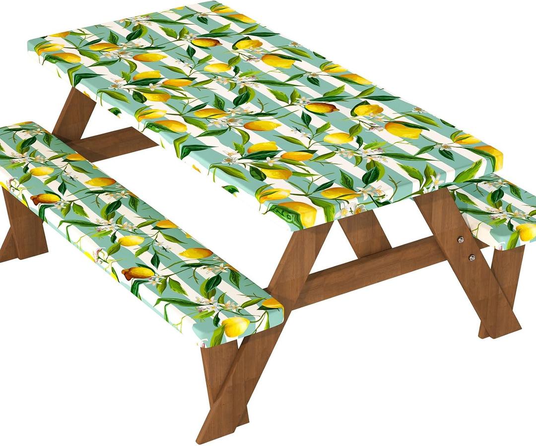Velway Picnic Table Cover with Bench Covers: Elastic Fitted Water-Resistant Windproof Tablecloth with Storage Bag - 72x30 Inches 3Pcs Set Patio Table Cover for Outdoor/Camping/Garden Velway Picnic Table Cover with Bench Covers: Elastic Fitted Water-Resistant Windproof Tablecloth with Storage Bag - 72x30 Inches 3Pcs Set Patio Table Cover for Outdoor/Camping/Garden