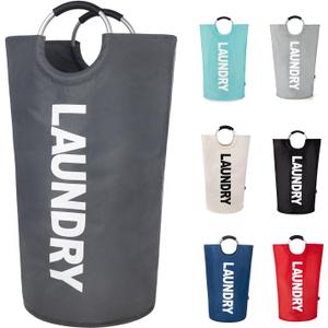 Twira 100L Large Laundry Basket, Laundry Hamper Stands Up Well, Laundry Bag with Padded Handles, Waterproof Clothes Bin Collapsible, Clothes Hamper for Bathroom, Laundry, College (Dark Grey)