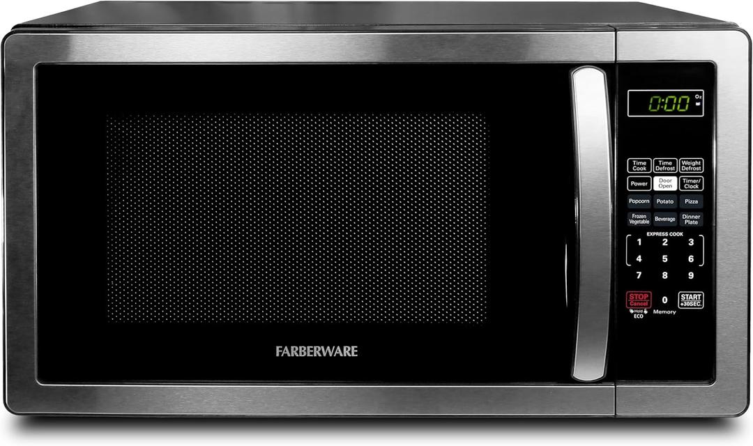 Farberware Countertop Microwave 1000 Watts, 1.1 cu ft - Microwave Oven With LED Lighting and Child Lock - Perfect for Apartments and Dorms - Easy Clean Stainless Steel