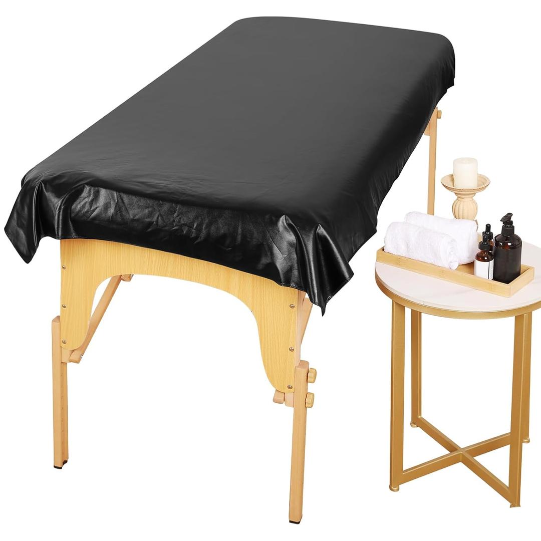 Waxing Pad for Esthetician Bed  Waterproof PU Leather Spa Massage Table Cover with Elastic Straps, Lash Bed Cover Wipeable & Reusable, Black, 78" x 35.4"