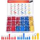 Nilight 1500pcs Mixed Quick Disconnect Crimp Connector Butt Splice Ring Fork Spade Bullet Piggy Back Assortment Kit 22-10 AWG Insulated Wire Terminal for Automotive Wiring