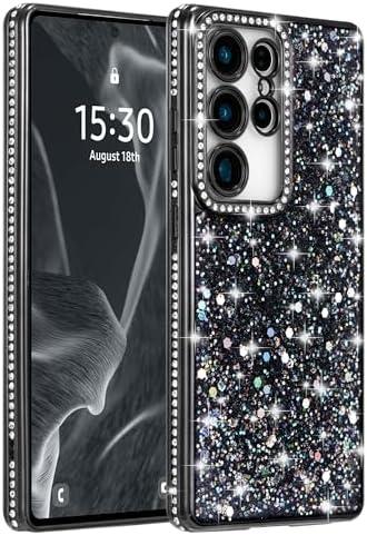 FABSPARK Case for Samsung Galaxy S25 Ultra,Glitter Crystal Diamond Rhinestone Sequin Shiny Bling Sparkly Glossy Luxury Electroplated,Aesthetic Cute Full Protection for Samsung Galaxy S25 Ultra,Black
