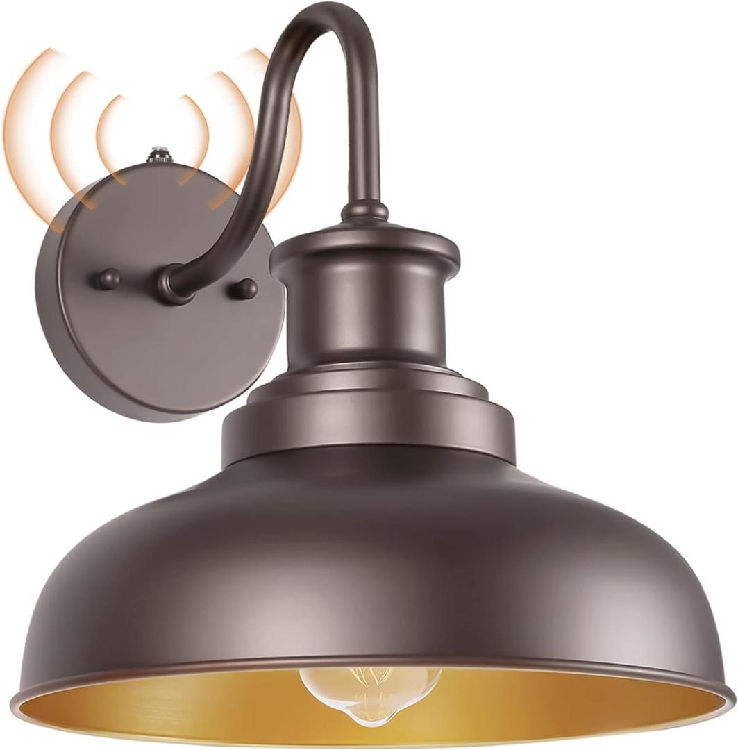 Dusk to Dawn Outdoor Barn Light Outdoor Wall Sconce Farmhouse Exterior Wall Mount Lights Vintage Outside Lighting Fixture Industrial Bronze Lantern for Porch Garage Shed Patio, 1 Pack (Orb+Gold)
