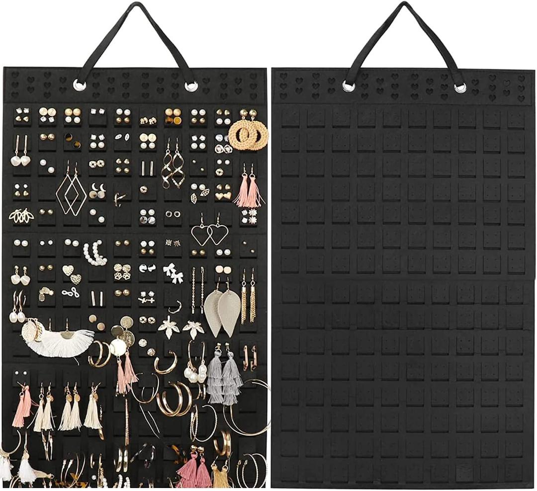 Hanging Earrings Organizer & Holder - 20 Hooks, Holds Up To 300 Pairs, Compact Design, Soft Material, Earring Hanger & Display for Women & Girls - 1 Pack (22.5*13.6 inches, Black)
