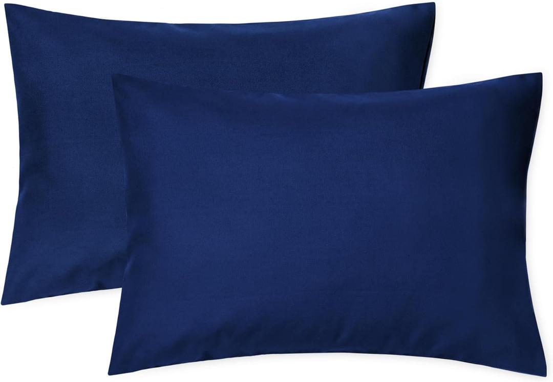 EXQ Home Toddler Pillowcases Zippered 13x18 Travel Pillow Case Set of 2, Small Pillow Case Fits Baby Pillow Sized 12x16, 13x18, Kids Pillowcases 2 Pack Machine Washable(Navy)