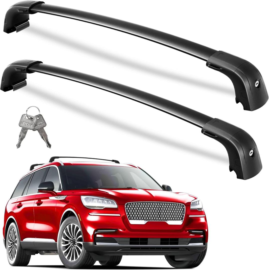 Roof Rack Cross Bars 300lbs Compatible with Lincoln Aviator 2019 2020 2021 2022 2023 2024 2025 2026Heavy Duty Aluminum Lockable Roof Rails Crossbars Cargo Canoe Black Rooftop Cargo Carrier Luggage.