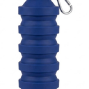 Collapsible Water Bottle, 16oz Portable Reusable Silicone Water Bottle with Carabiner for Gym, Travel, Camping, Hiking, Sports, Lightweight, BPA-Free, Leak-Proof, Foldable Design, Navy Blue