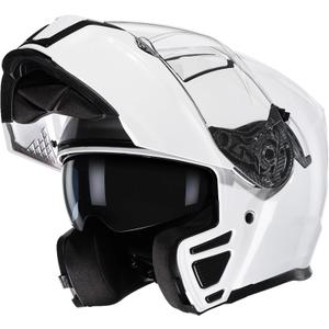 TRIANGLE Modular Motorcycle Helmets for Men Flip Up Full Face Helmet Dual Visor with Internal Sunshield DOT Approved (Medium, Glossy White)