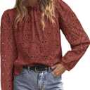 PRETTYGARDEN Tops for Women Trendy 2025 Fall Long Sleeve Blouses Dressy Casual Embroidered Eyelet Shirts Going Out Outfits (L)