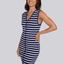 2 x UEU Women's Summer Striped Sleeveless Sweater Mini Dress V Neck Elegant Bodycon Knit Dress Button Work Short Dresses (XL)