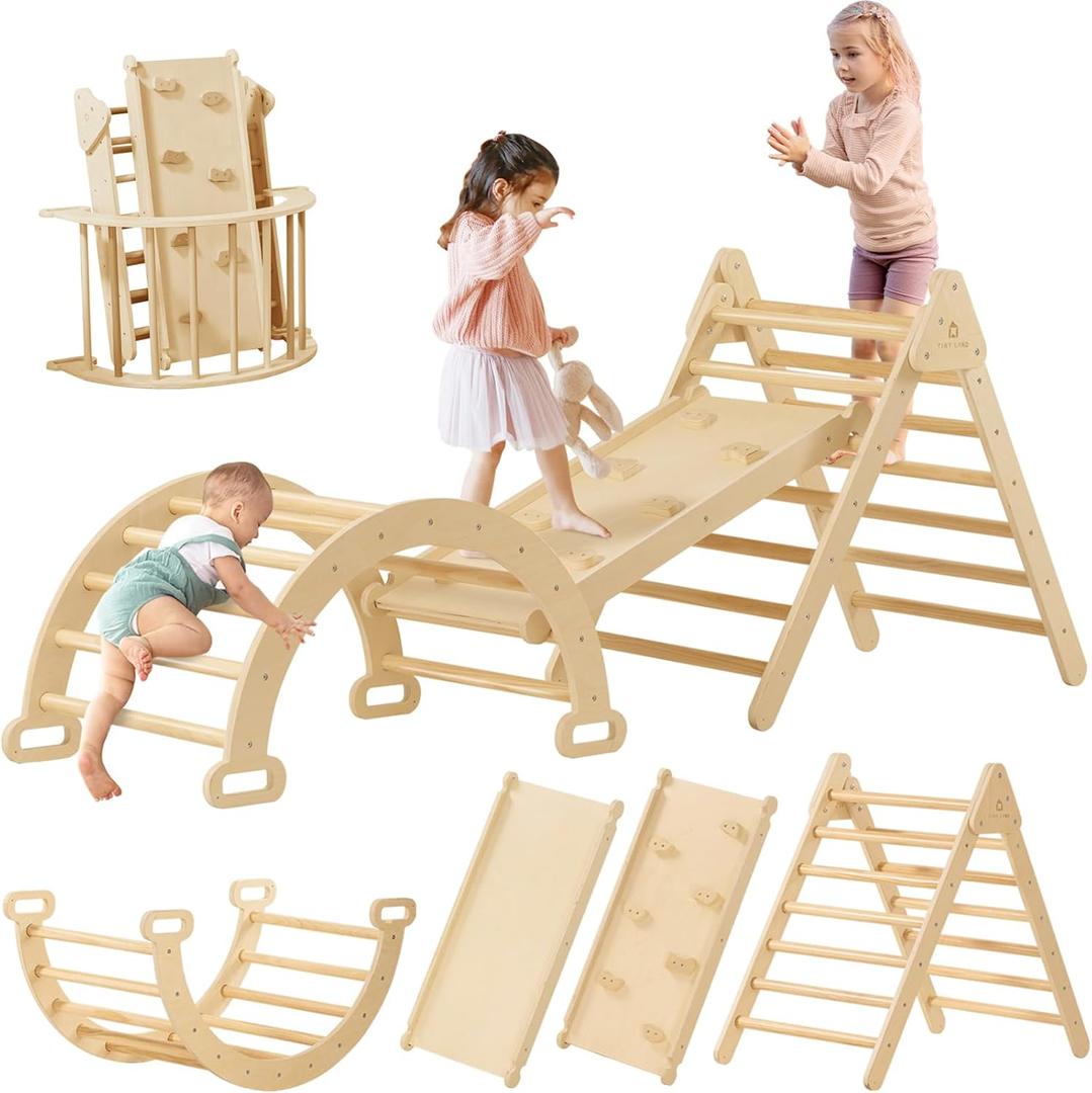 Tiny Land 3-in-1 Active Natural Wood Climbing Set. 