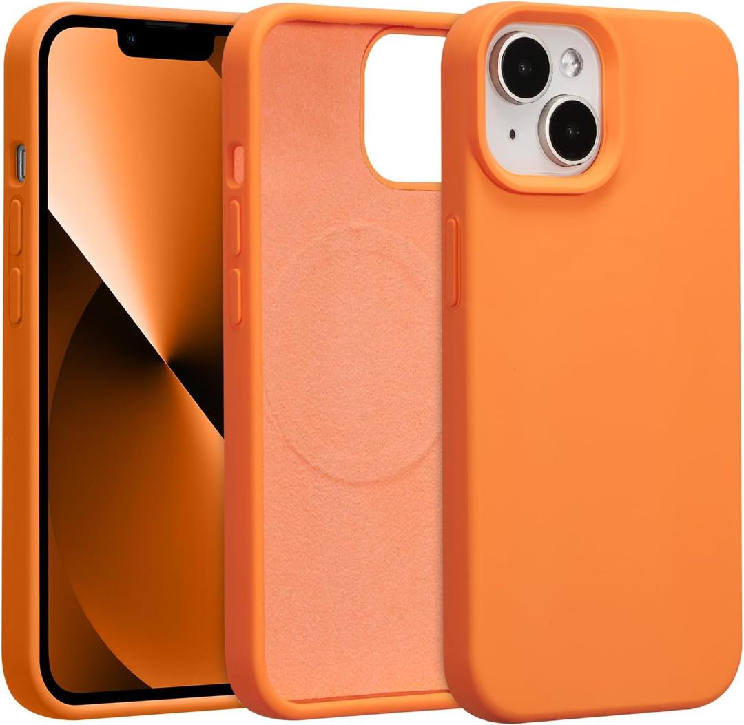 Magnetic for iPhone 15 Case 6.1", Premium Liquid Silicone Case,[Compatible with Magsafe][Soft Anti-Scratch Microfiber Lining],Slim Thin Shockproof Phone Cover-Orange