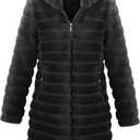 RISISSIDA Women Long Faux Fur Coat Hooded, Fuzzy Jacket Spring Fall Winter Warm Overcoat (XX-Large, Black-horizontal Texture)