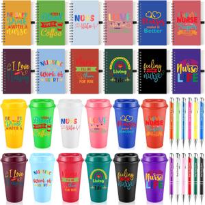 Skylety 36 Pcs Nurse Appreciation Gifts Bulk 16 oz Thank You Nurse Plastic Tumblers with Lids Positive Notebooks and Pens for Women Men Staff Nursing Holiday Office Party Favor(Classic)