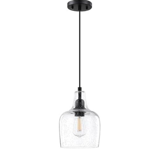 Dolaimy House 1 Pack 1 Light Hanging Indoor Kitchen Island Pendant Light 6.1" Clear Seeded Glass Pendant Light Fixtures Black Finish Modern Farmhouse Dinning Over Sink