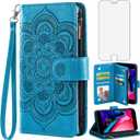 Asuwish Compatible with iPhone 7plus 8plus 7/8 Plus Wallet Case and Tempered Glass Screen Protector Leather Flip Card Holder Cell Phone Cover for i Phone7s 7s + 7+ 8s 8+ Phones8 7p 8p Women Men Blue