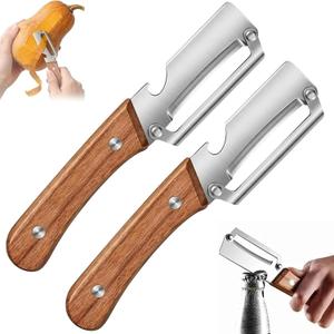 Zero Snag Wooden Peeler, Multifunctional Vegetable Peeler for Kitchen, Premium Vegetable Peeler with Wooden Handle and Bottle Opener, Peeler for Fruit Apple Potato Pumpkin Papaya Zucchini 2pc