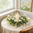 6 Pcs Artificial Spring Summer Swag Wreaths Mini White Daisy Floral Wreath Farmhouse Kitchen Cabinet Wreath Hanging Flowers Wreaths for Front Door Indoor Outdoor Home Decor Festival Celebrations