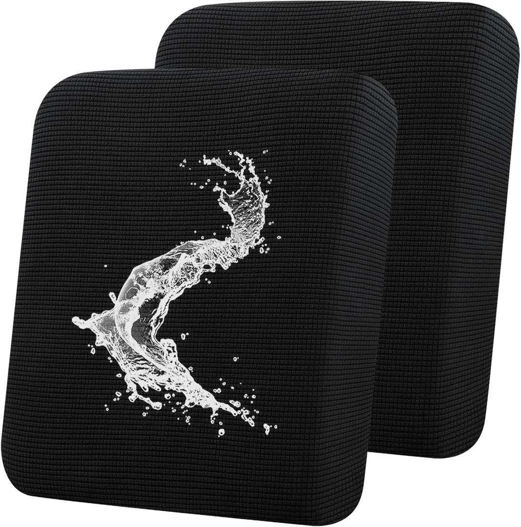 Smiry Waterproof Couch Cushion Covers, Stretch Jacquard Sofa Covers Washable, Thick Sofa Cushion Covers Furniture Protector with Elastic Bottom for Pets, Kids (2 Pack, Black)