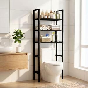 Renyqatt Over the Toilet Storage, 3-Tier Bathroom Organizer, Freestanding Above Toilet Shelf with Adjustable Feet, Space Saving, Easy Assembly, Carbon Steel Shelf, 61" H, Black