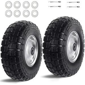 Kavedodu 12'' Flat Free Tires Rubber Replacement Solid Tire and Wheel Assemblies for Hand Trucks Garden Cart Wheelbarrow - 3.5Wide Polyurethane Tires 2.1 Hub with 5/8 Inch Axle Borehole Silver