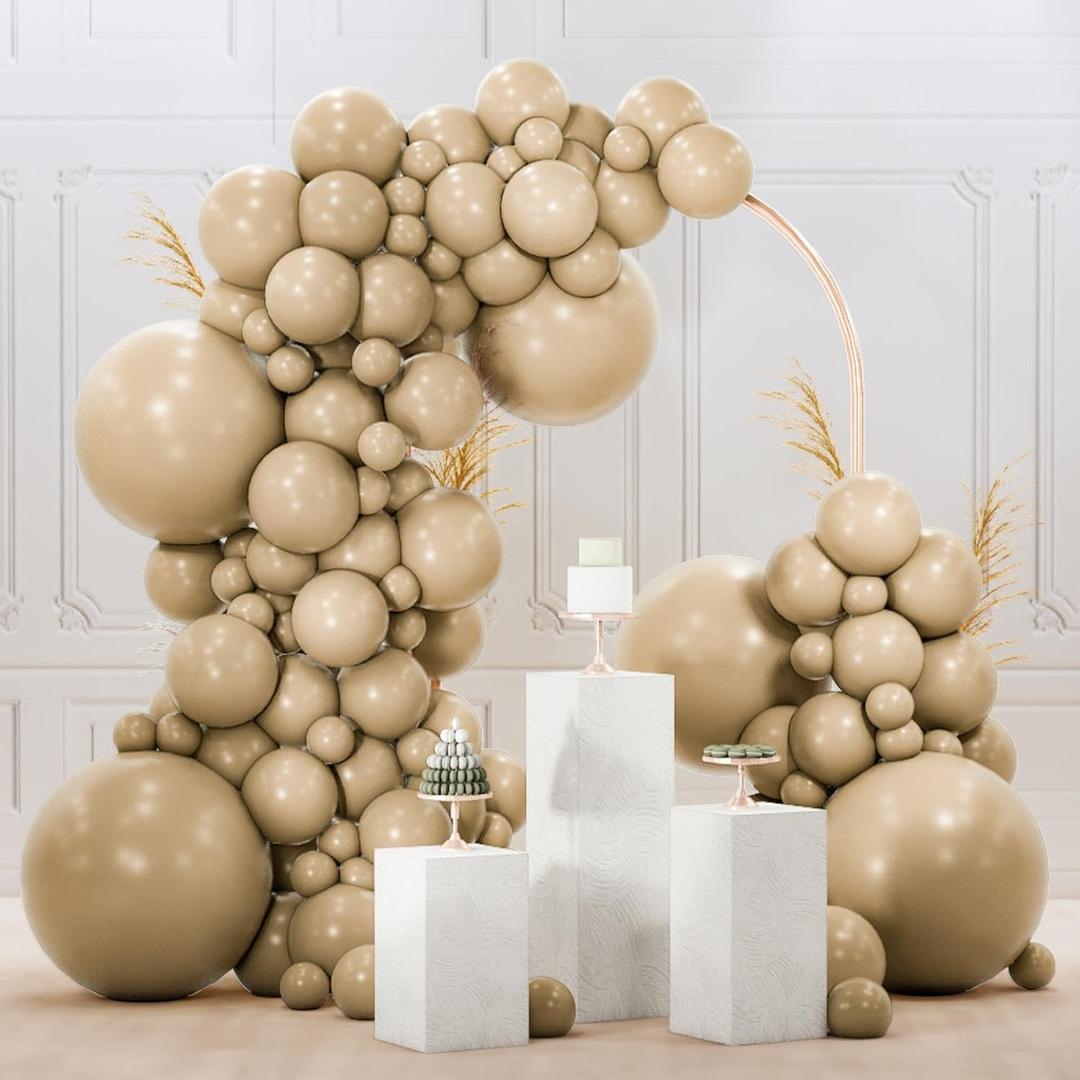 PartyWoo Cream Balloons 120 pcs Different Sizes of 18 12 10 5 Inch Beige Ivory Nude Neutral Boho Fall Latex Balloons for Graduation Birthday Baby Shower Jungle Theme Party Decorations Brown-F56