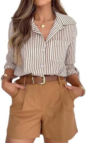 siliteelon Striped Button Down Shirts for Women Dress Shirts Long Sleeve Casual Collared Office Work Shirt with Pocket, Size S