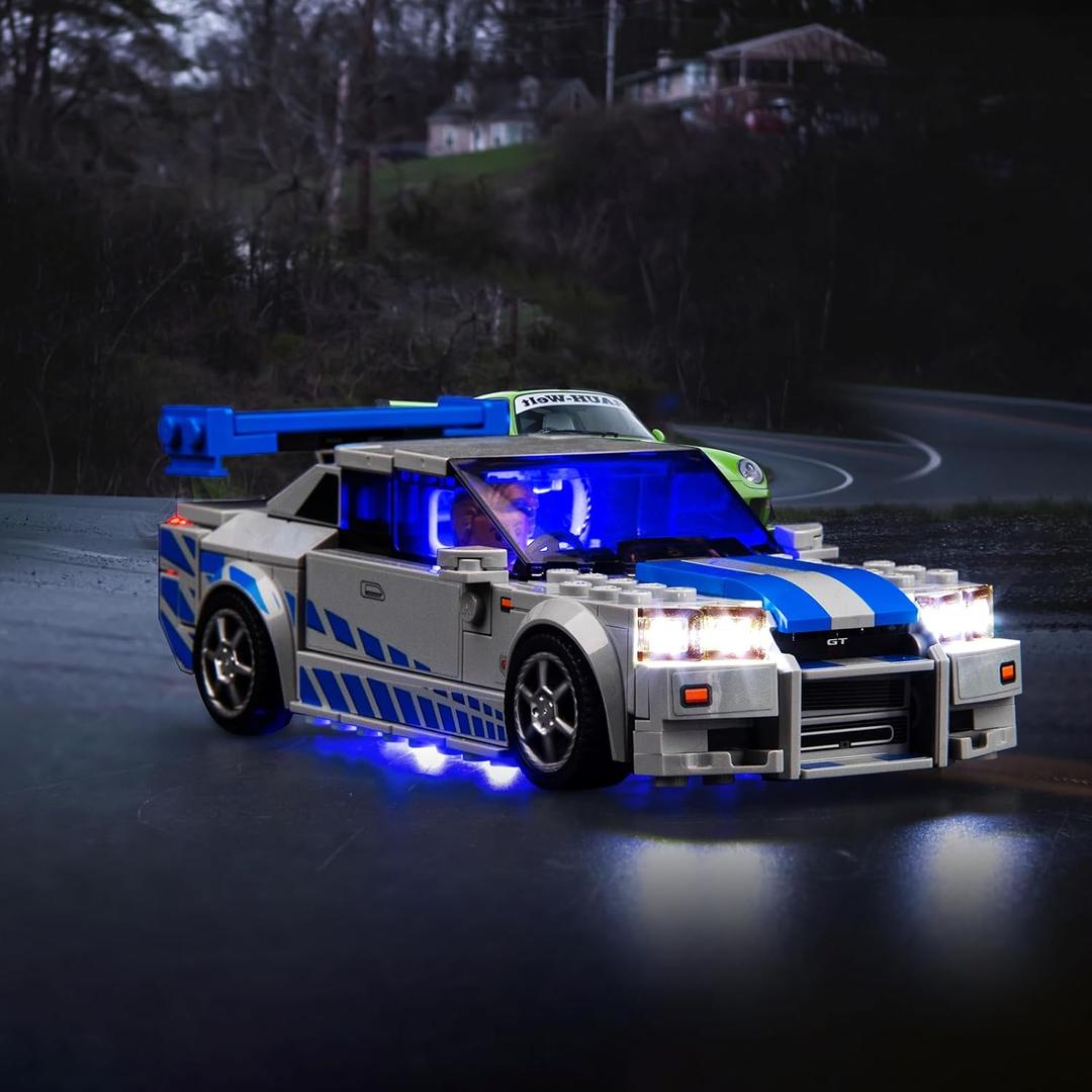 Upgraded Led Light Kit Compatible with LEGO Speed Champions 2 Fast 2 Furious Nissan Skyline GT-R (R34) Race Car Toy Model Building Kit, Lights Compatible with LEGO 76917(Model Not Included)