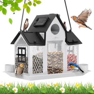 Solar Bird Feeders House Outside Hanging Metal Wild Bird Feeder Outdoors Large Cardinal Bird Feeder Birdhouses Squirrel Proof White Solar Bird Feeders House Outside Hanging Metal Wild Bird Feeder Outdoors Large Cardinal Bird Feeder Birdhouses Squirrel Proof White